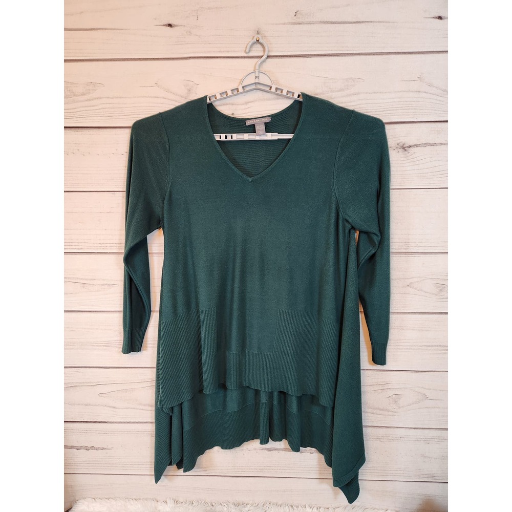 Kate & Mallory Women Green Solid‎ V-Neck 3/4 Sleeve Pullover Sweater Size 3X